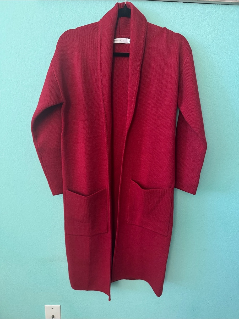 Classic Open-Front Long Cardigan Sweater - Red/Burgundy